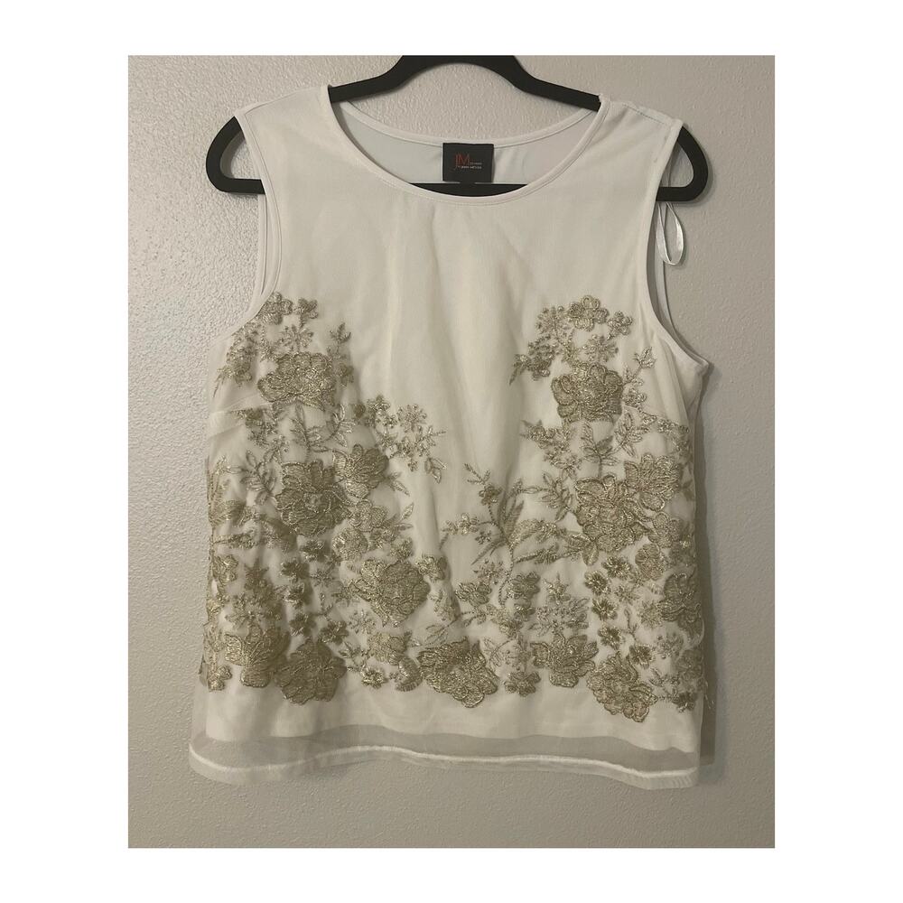 John Mayer Studio Embroidered Tank Top Sheer Tulle Overlay Y2K Boho White Large